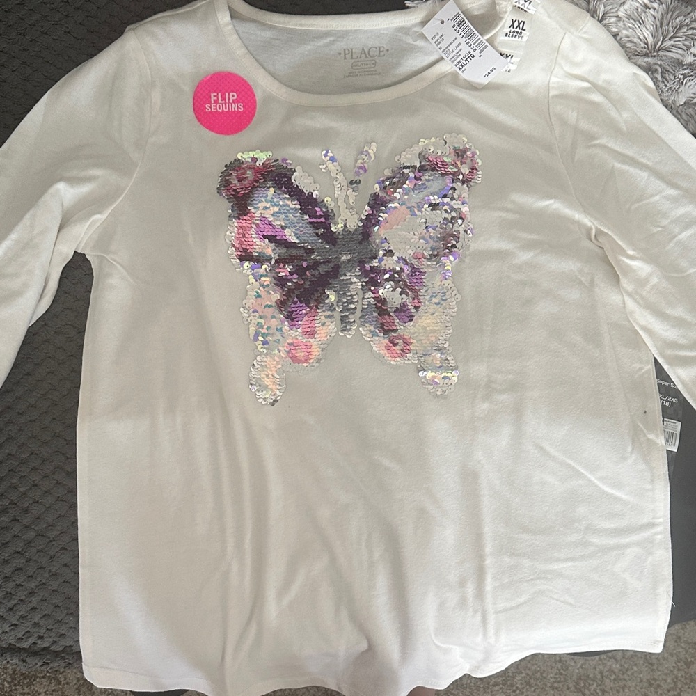 The Children's Place Cream Sequin Butterfly Long Sleeve Tee